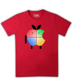 Прикольные футболки: Android-iOS-Windows мутант на красной